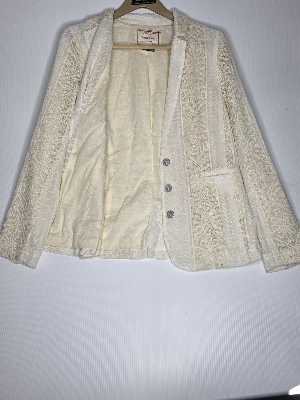 ​Cartonnier Anthropologie Ivory Lace Blazer Size M Cotton Blend Lined